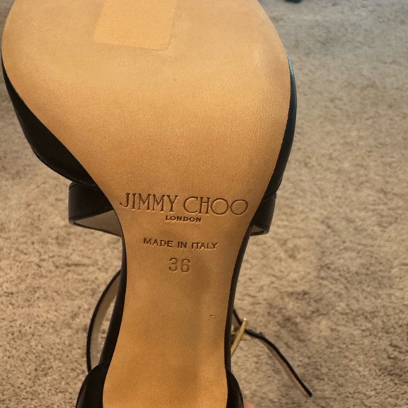 Jimmy Choo Carrie Black Leather Criss Cross Strap Block High Heels NEW Authentic - Picture 8 of 10